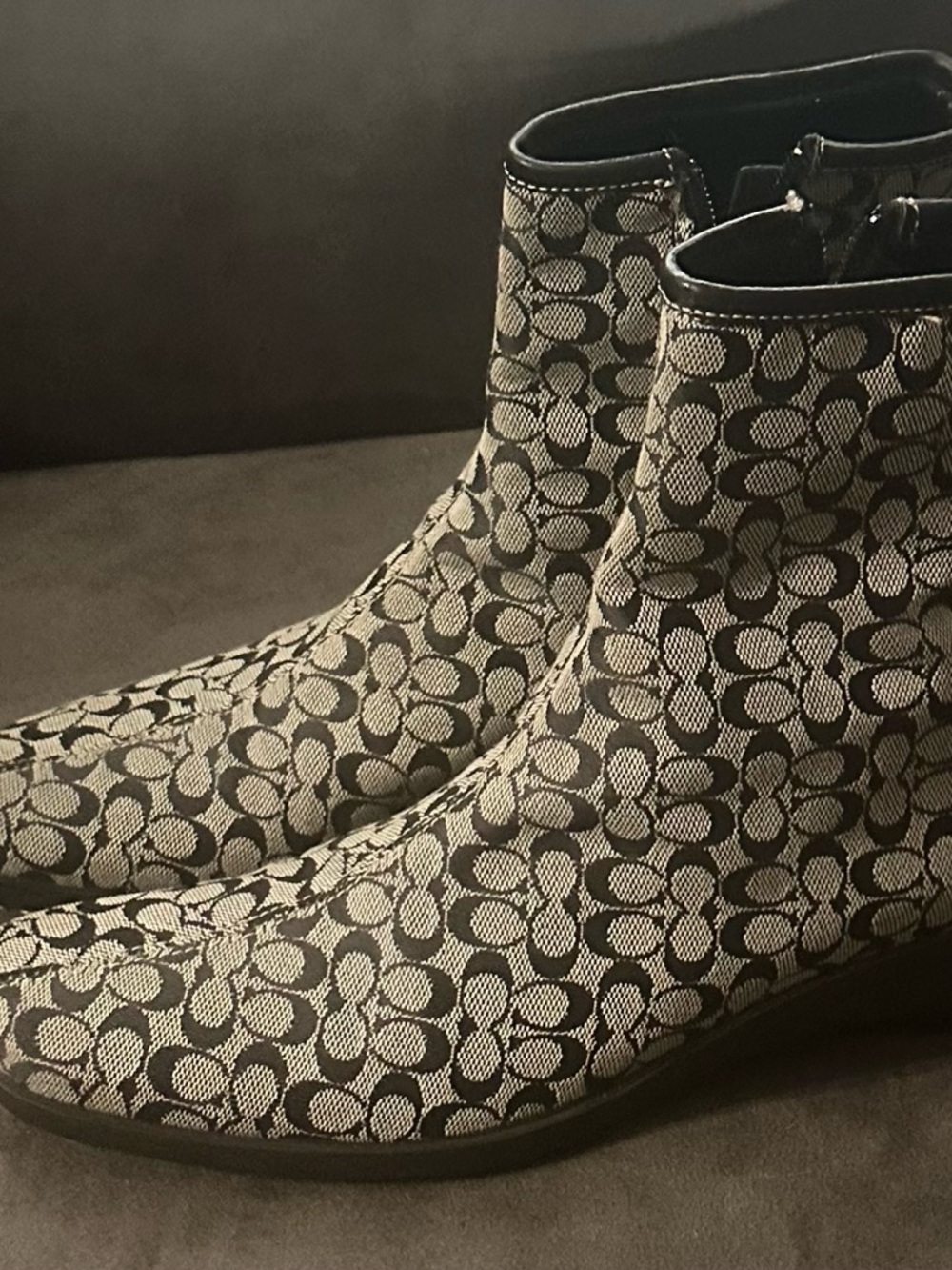 Coach Signature Jacquard Ankle Boots in Black and Cream